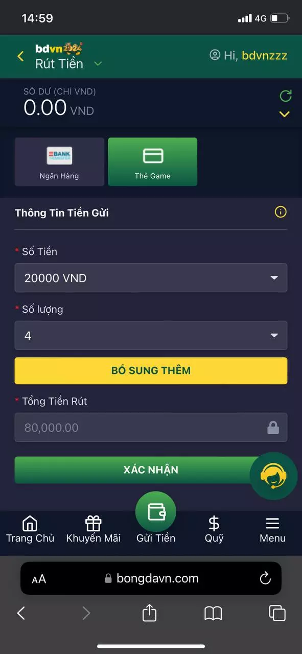 Phương thức rút tiền Bdvn bằng thẻ game